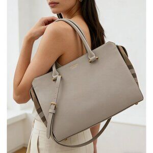 Burberry Banwell Mega Check Calfskin Small Tote Handbag Limestone 8104429
